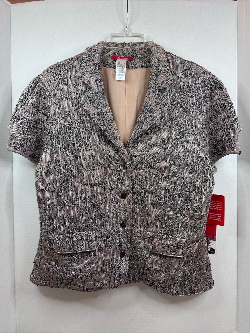 Vintage Anne Klein Blush and Gray Short-Sleeve Knit Blazer, size L, NWT
